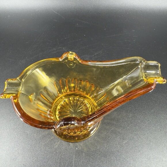 Vintage Amber Glass Ashtray Coal Bucket Mid Century Glassware Decor Small Dish - Picture 8 of 12